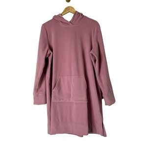 A630349 DENIM & CO Dream Fleece Hooded Tunic Sweatshirt Rose Blush L